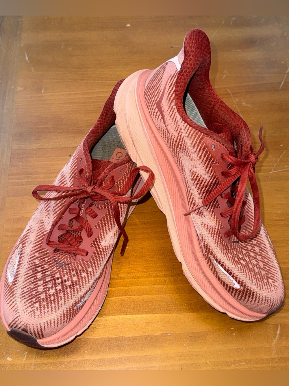 HOKA Clifton 9 Womens 8.5 B Pink Red Running Shoes Cushioned Walking Sneakers